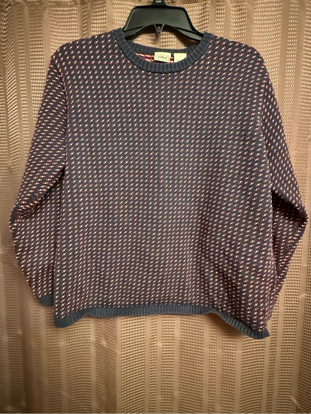 VTG 90s L.L. Bean Double L Birdseye Knit Crewneck Sweater Women's L Navy Red
